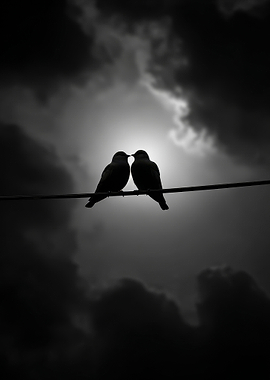 Two Birds on a Wire Silhouette