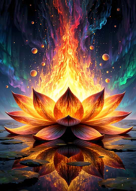 Fiery Lotus Flower Reflection