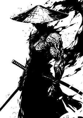 Monochrome Samurai Warrior Illustration