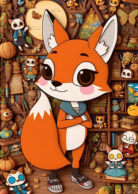 Cartoon Fox Character in a Room