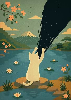 Cat Reaching for Stars in Japan