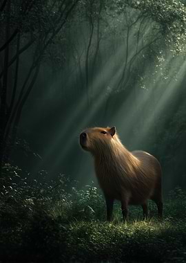 Capybara in Forest Sunlight