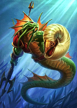 Nautilus-headed Sea Creature with Trident