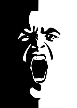Screaming Face Black and White Portrait