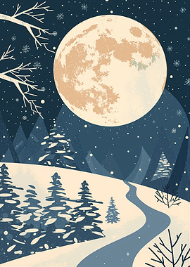 Winter Landscape with Moon