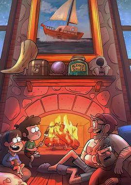 Gravity Falls Family Fireplace Scene