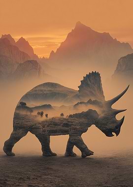 Triceratops Landscape Double Exposure