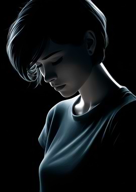 Pensive Woman in Dark Lighting