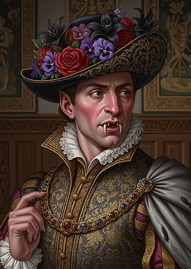Elegant Vampire Portrait with Floral Hat