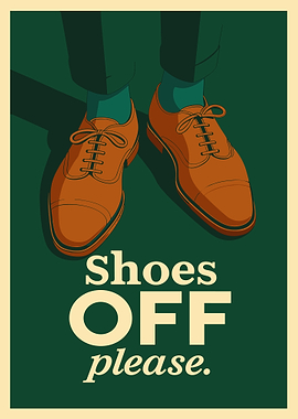 Shoes Off Please Poster, Brown Leather Shoes Wall Art, Home Entryway Decor Illustration
