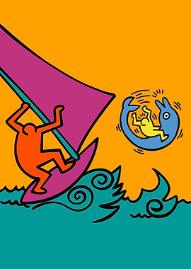 Windsurfing and Dolphin Pop Art