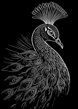 Elegant White Peacock on Black Background