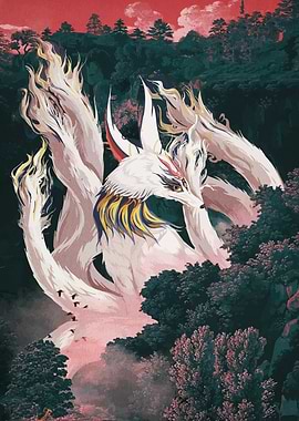 Nine-tailed Fox in Forest Landscape