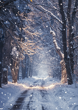 Winter Forest Path Snowfall