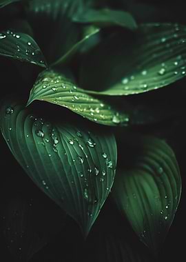 Green Leaves with Water Droplets
