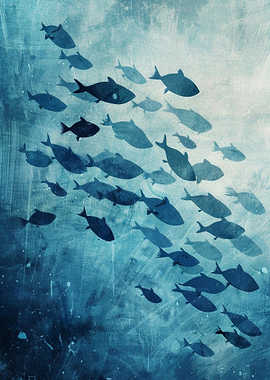 School of Fish Blue Abstract Art