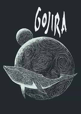 Gojira Whale and Moon Illustration