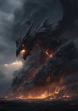 Fiery Dragon in Stormy Landscape