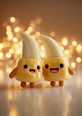 Two Cute Banana Characters with Bokeh