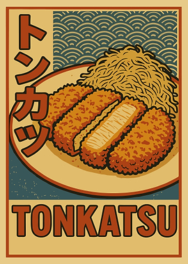 Tonkatsu Japanese Food Poster, Retro Asian Kitchen Wall Art, Vintage Japan Cuisine Print