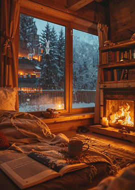 Cozy Winter Cabin Reading Nook