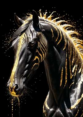 Golden Horse on Black Background