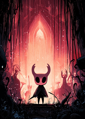 Hollow Knight in a Red Forest