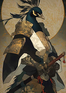 Peacock Samurai Warrior Illustration
