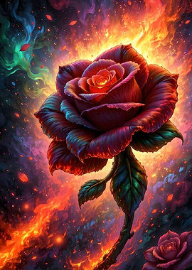 Fiery Rose in Cosmic Background