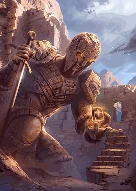 Stone Knight Holding Glowing Artifact