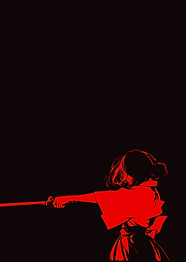 Red Samurai Silhouette on Black