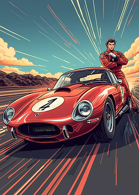 Red Race Car with Driver