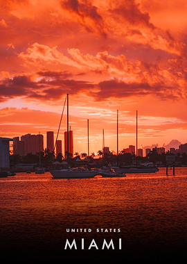 Miami Sunset with Sailboats