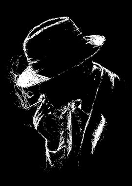 Monochrome Figure with Hat and Coat