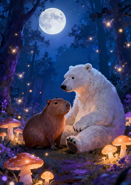 Bear and Capybara in Enchanted Forest