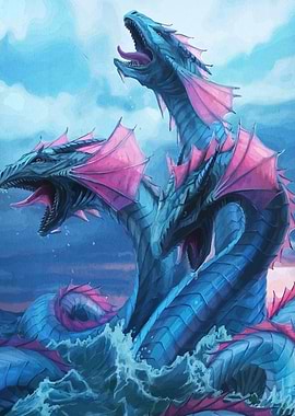 Three-Headed Dragon Rising from the Sea