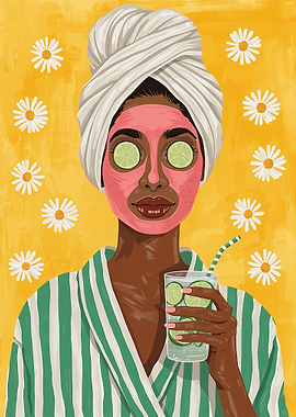 Woman with face mask and drink