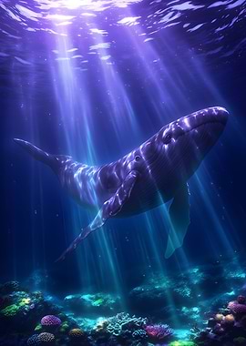 Whale in Ocean with Sun Rays