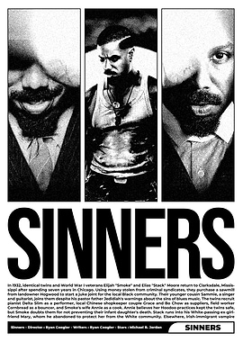 Sinners Movie Poster Black and White