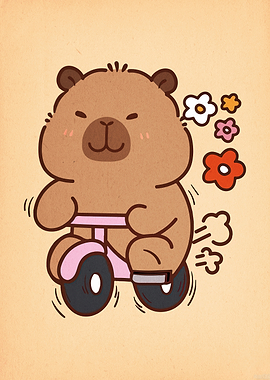 Cute Bear on Tricycle with Flowers