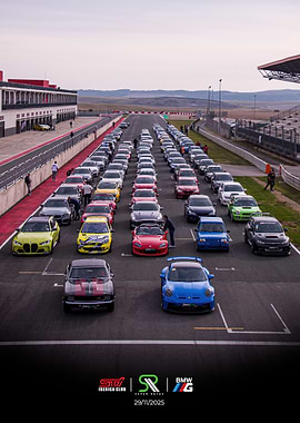 Cars lined up on race track