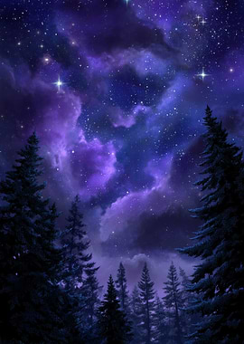 Night Sky Over Forest