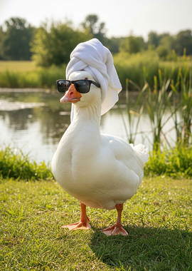 Cool Goose with Towel and Sunglasses