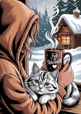 Cozy Winter Scene with Cat and Coffee