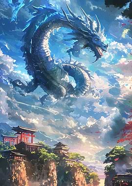 Dragon over Japanese Landscape