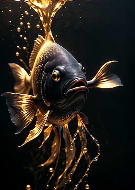 Golden Splash Fish in Dark Water