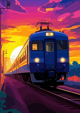 Japanese train at sunset