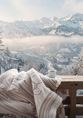 Winter Mountain View with Coffee