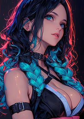 Anime Girl Braided Turquoise Hair