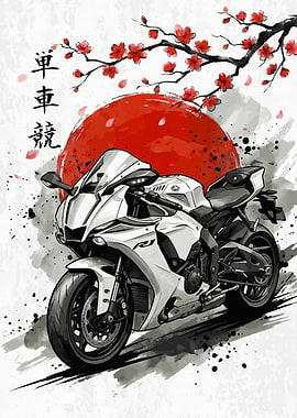 Yamaha R1 Motorcycle Japanese Art